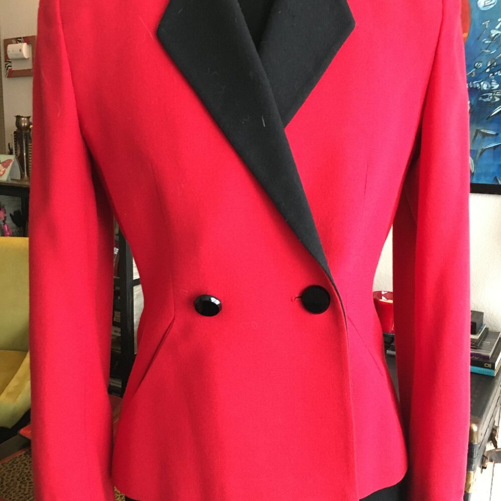ilie Wacs Red wool crepe Tuxedo Jacket